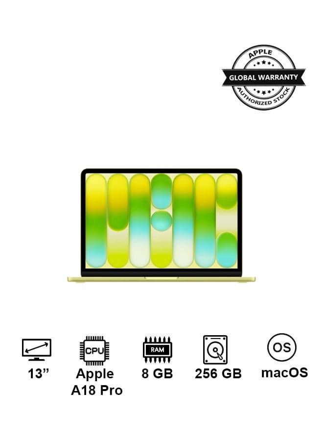 MacBook Neo | 13-Inch Display | A18 Pro, 6-core CPU, 5-core GPU, 16-core Neural Engine Processor | 8GB RAM | 256GB SSD| English And Arabic Keyboard | Citrus